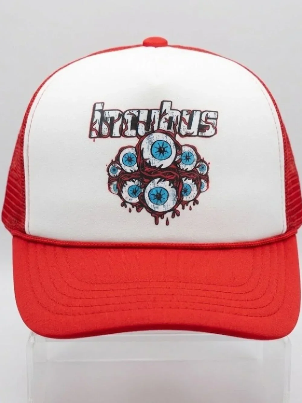 Retro Incubus Band Eyeball Art Foam Trucker Hat Red White Rope Cap New Y2K USA